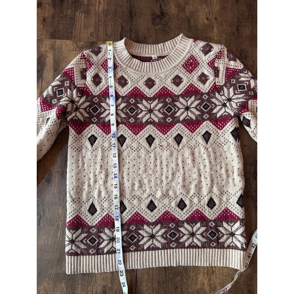 Women’s M soft cozy snowflake geometric fair isle midweight crewneck sweater - Picture 3 of 10